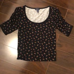 Black blouse with red roses